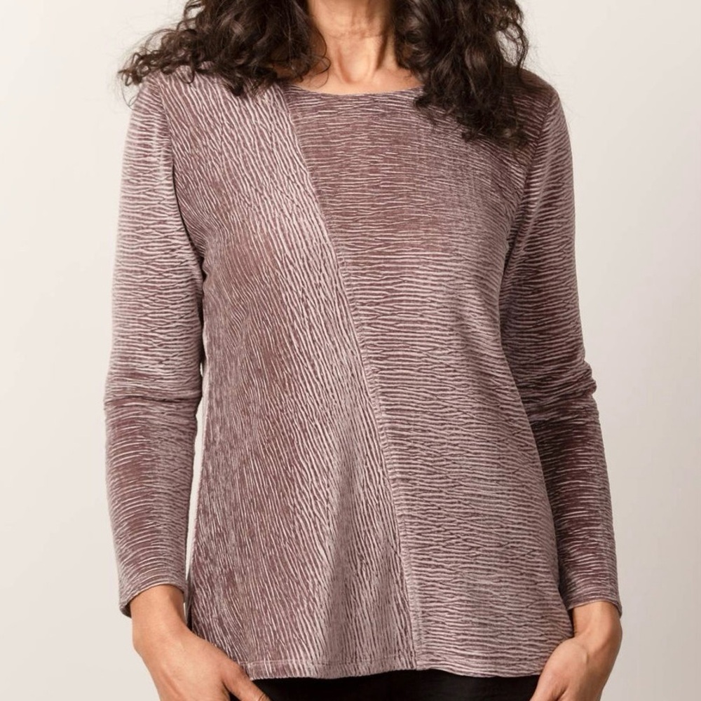 Habitat Crinkled Velour Pullover Tunic Women’s Sz S Pewter Long Sleeve Side Slit